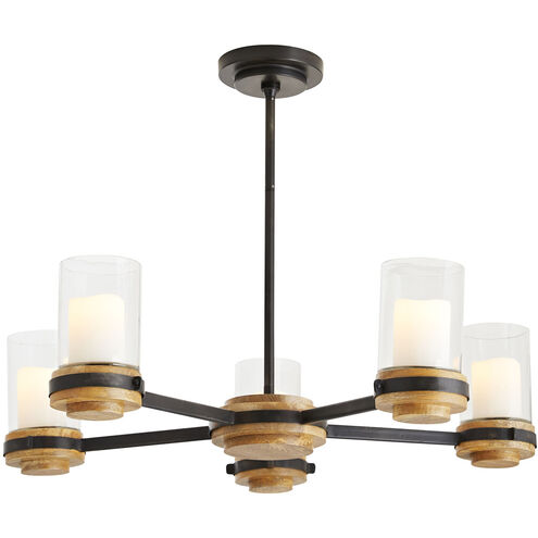 Sumter 5 Light 33 inch Black and Bronze with Natural Wood Candle Chandelier Ceiling Light, Beth Webb