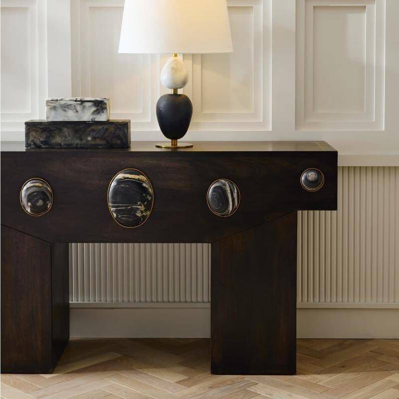 Cairo 62 X 17 inch Umber and Bengal with Antique Brass Console Table