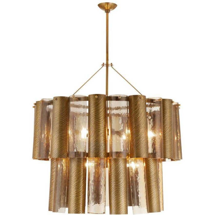Faramond 10 Light 35 inch Vintage Brass and Hammered Smoke Slump Glass Chandelier Ceiling Light