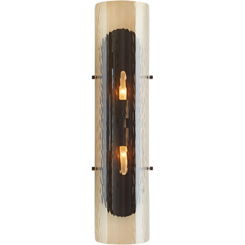 Bend 2 Light 6 inch Blackened Steel Sconce Wall Light in Rippled Amber Glass