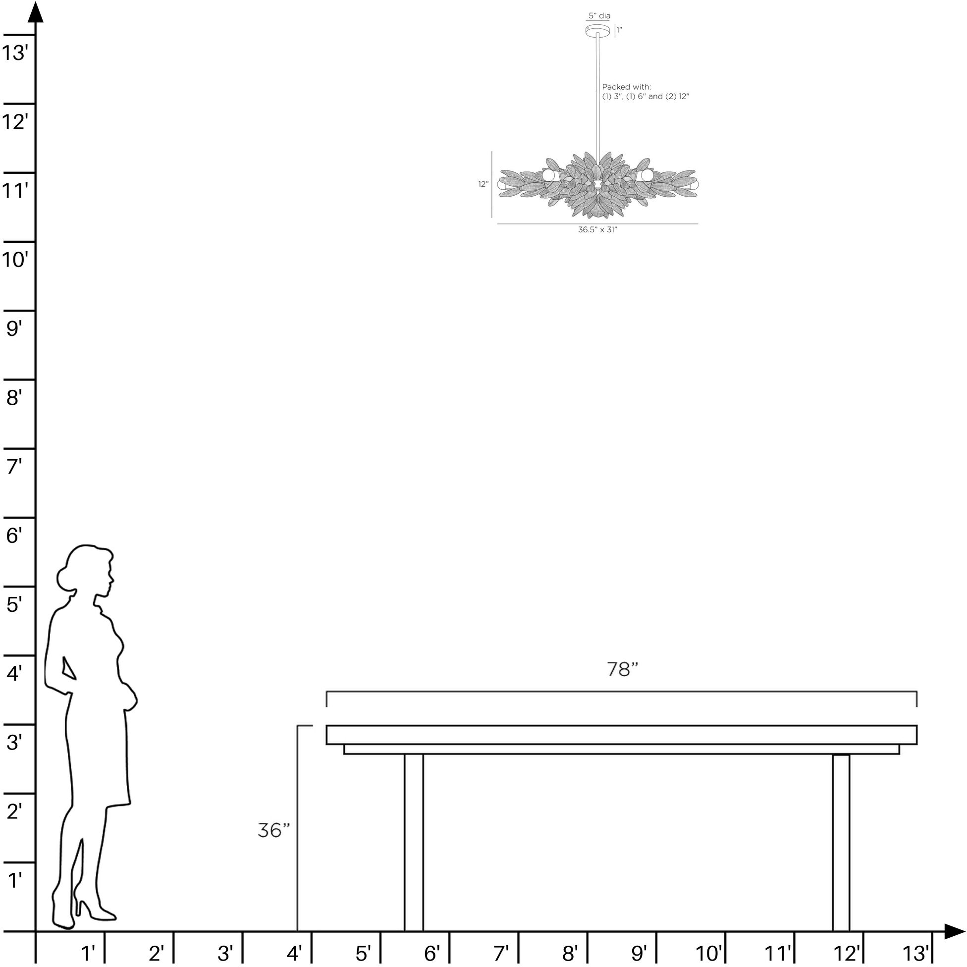 Kasai 6 Light 36.5 inch Natural Rattan and Antique Brass Semi-Flush Mount Ceiling Light