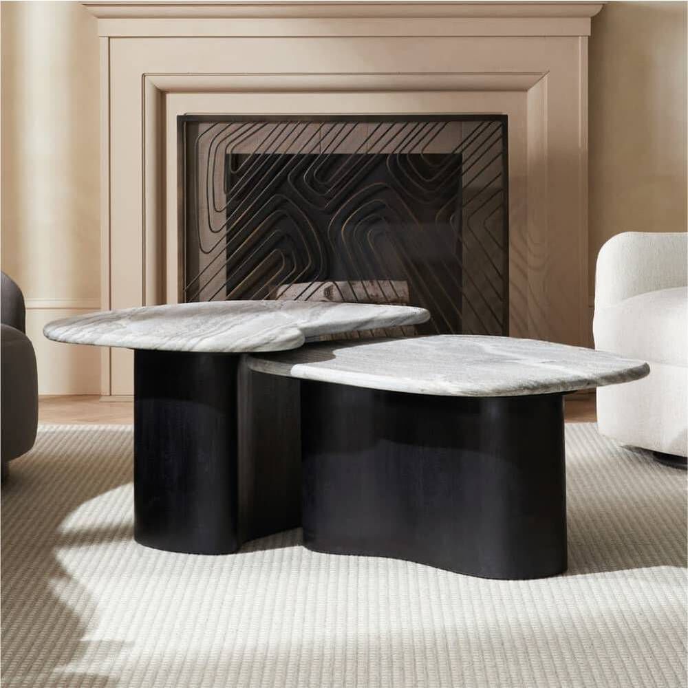 Melt 35 X 17 inch Ebony and Galaxy Marble Coffee Tables, Set of 2
