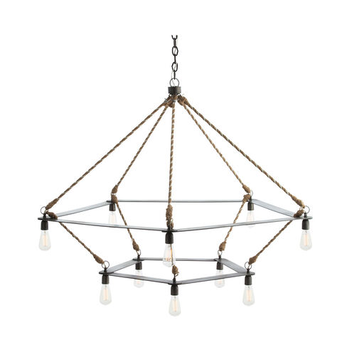 McIntyre 10 Light 56 inch Natural Iron/Jute Wrapped Cord Chandelier Ceiling Light, Two Tiered