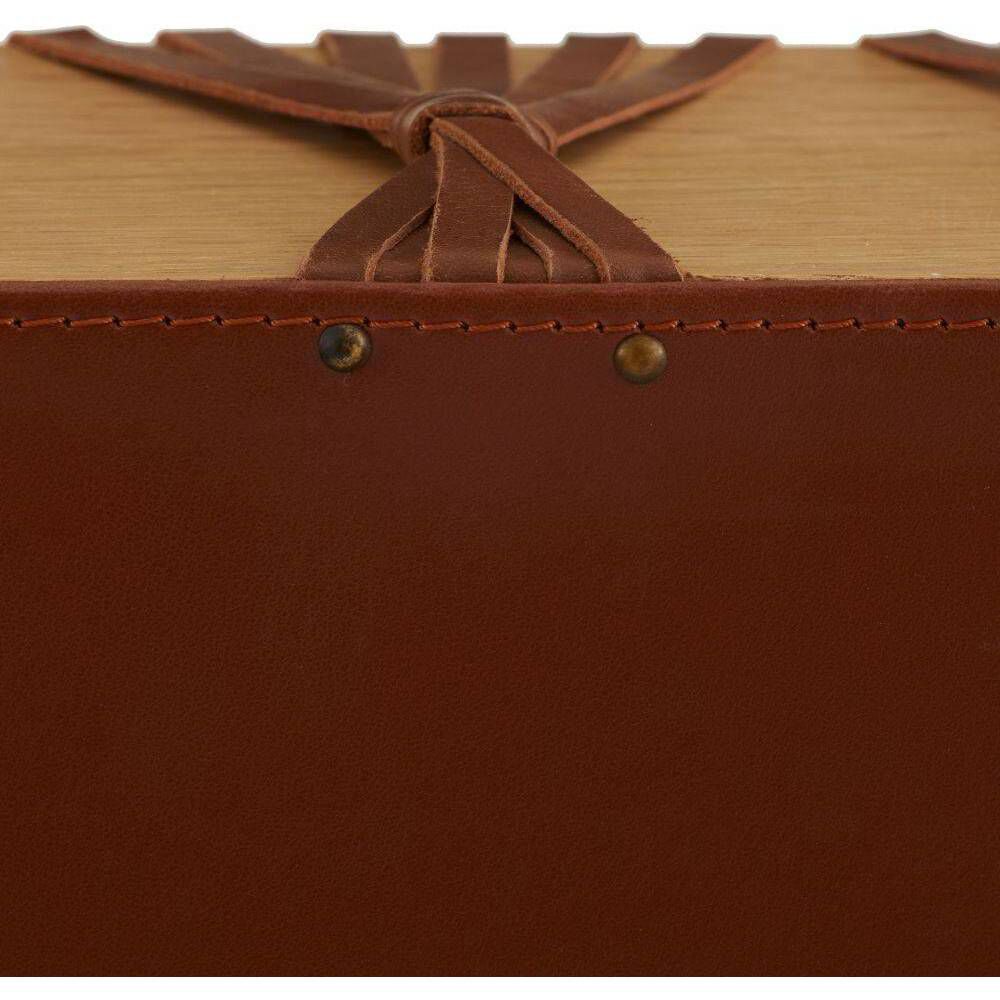 Hutchins Deep Russet Leather and Natural Oak with Antique Brass Bench