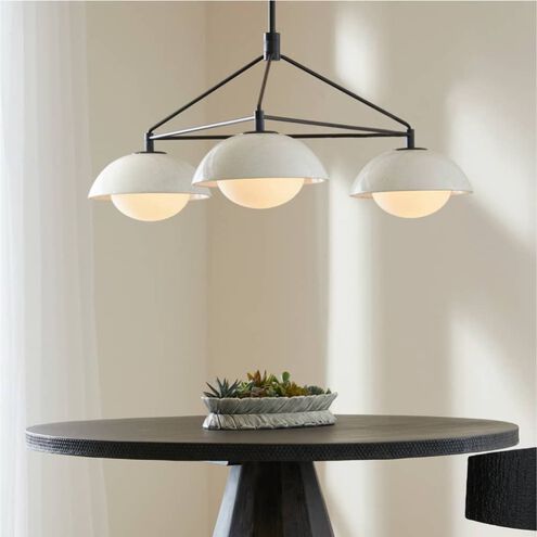 Glaze 3 Light 38 inch Blackened Steel, Ivory Stained Crackle Chandelier Ceiling Light