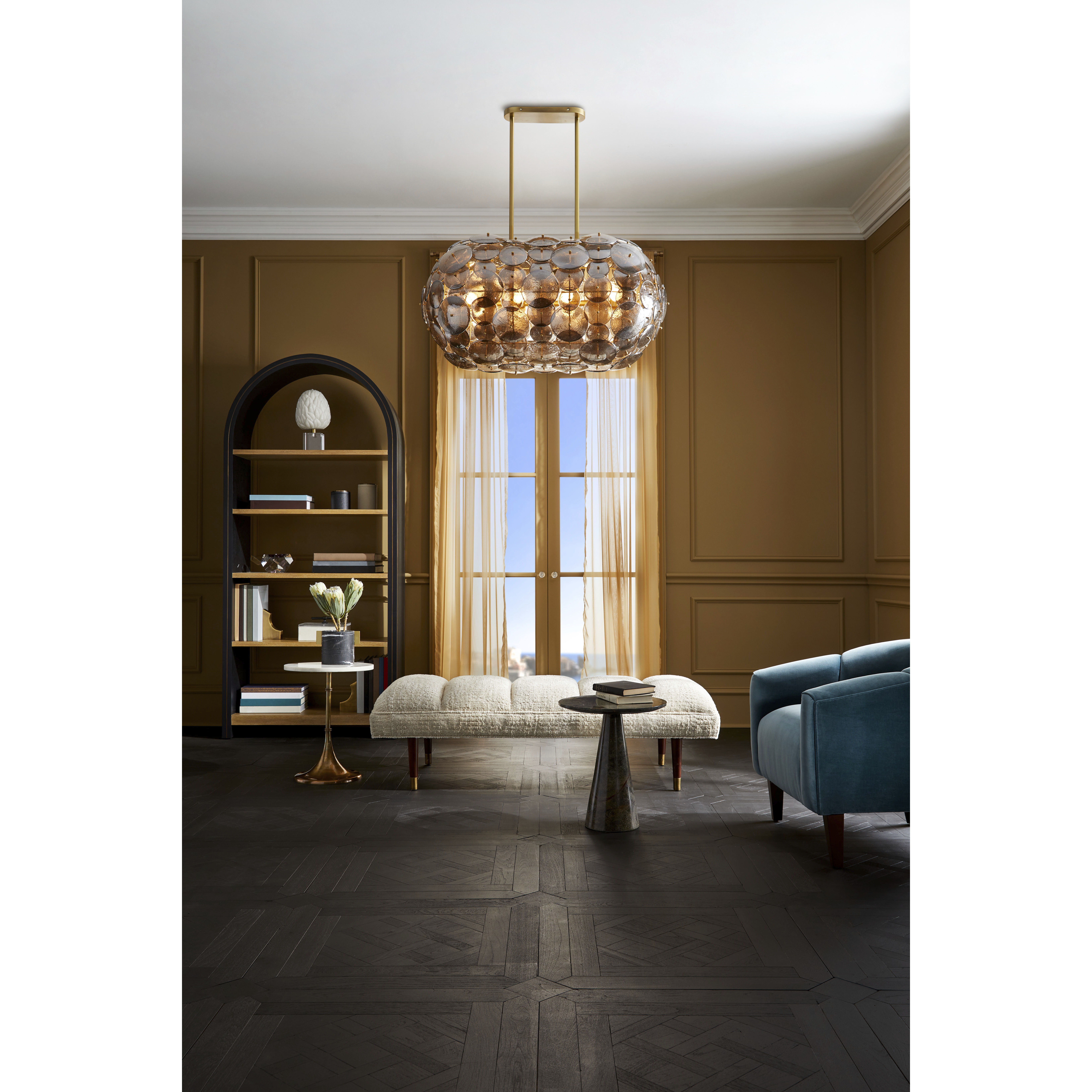 Nebula 8 Light 42 inch Smoke Luster and Antique Brass Chandelier Ceiling Light