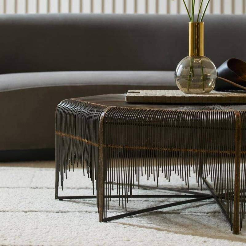 Ilaria 45 inch Natural Iron and Antique Brass Cocktail Table