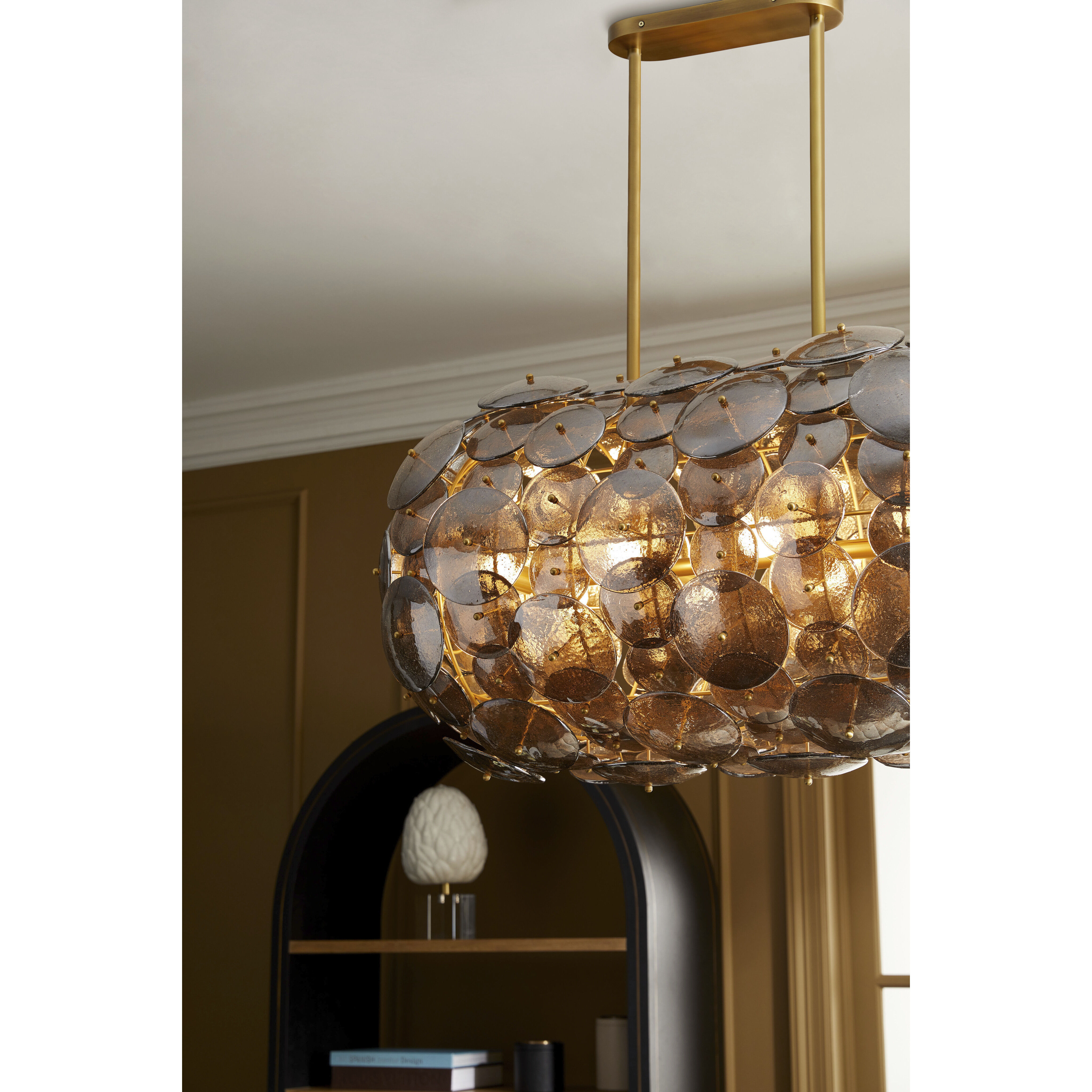 Nebula 8 Light 42 inch Smoke Luster and Antique Brass Chandelier Ceiling Light