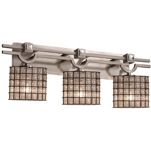 Wire Glass LED 19 inch Brushed Nickel Bath Bar Wall Light in 2100 Lm LED, Grid with Clear Bubbles, Oval, Oval