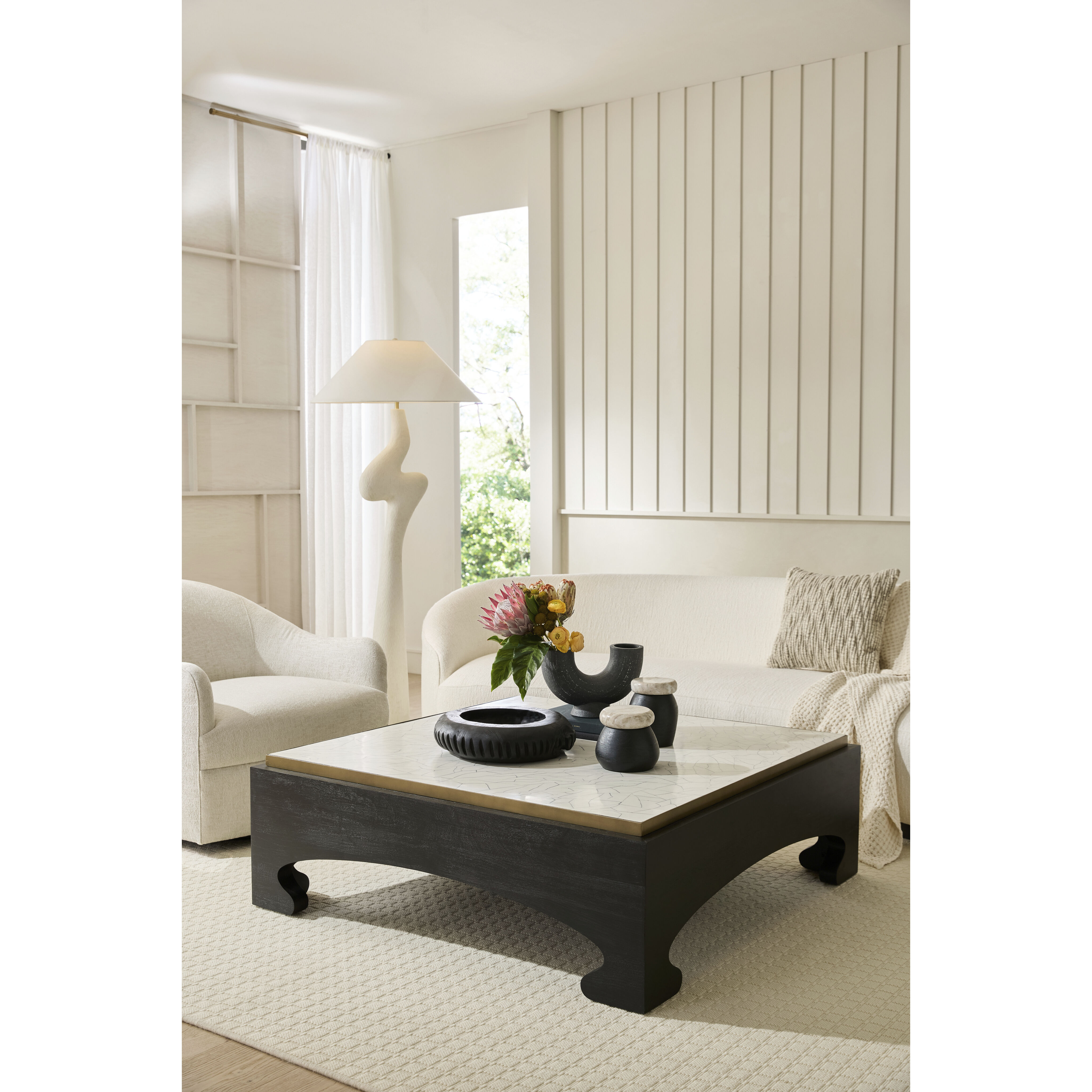 Montreal 48 X 16.5 inch Crackled Ivory and Ebony with Antique Brass Coffee Table