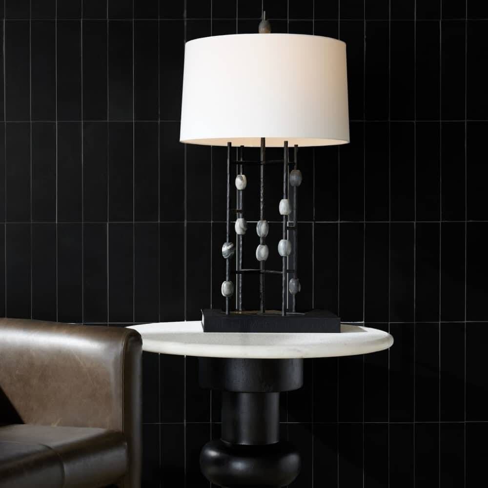 Howes 32 inch 150.00 watt Natural Iron and Galaxy Marble Lamp Portable Light