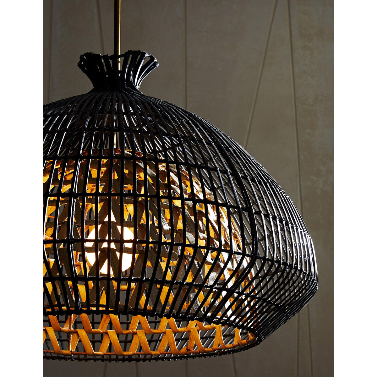 Rimini 1 Light 38 inch Black and Natural Pendant Ceiling Light