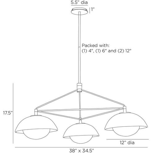 Glaze 3 Light 38 inch Blackened Steel, Ivory Stained Crackle Chandelier Ceiling Light