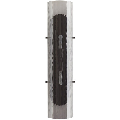 Bend 2 Light 6 inch Blackened Steel Sconce Wall Light in Rippled Smoke Glass