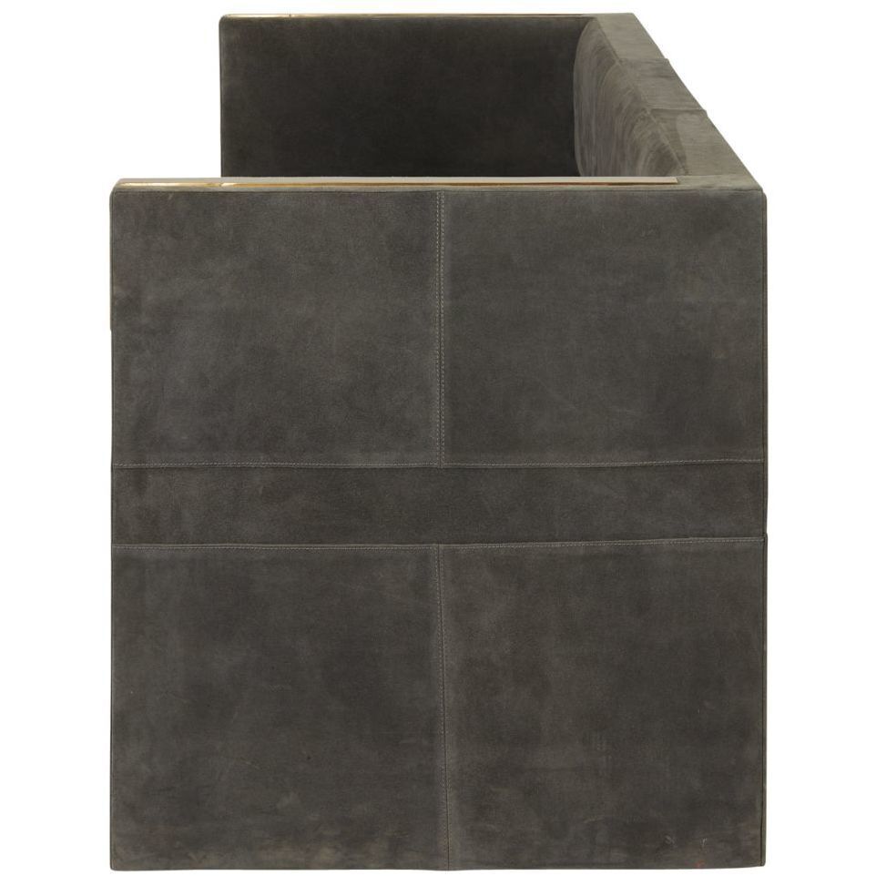 Donovan Slate Grey Suede and Antique Brass Settee