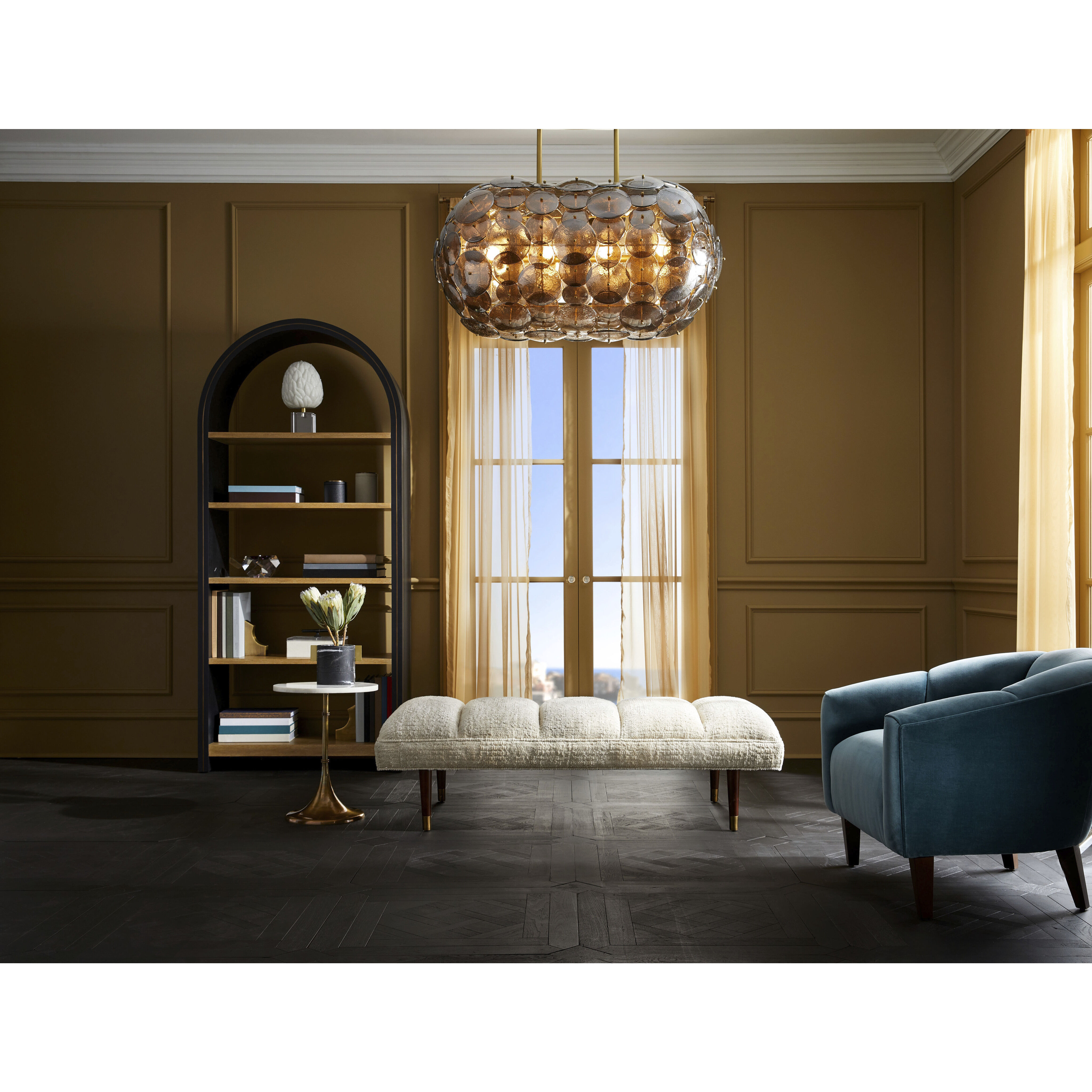 Nebula 8 Light 42 inch Smoke Luster and Antique Brass Chandelier Ceiling Light