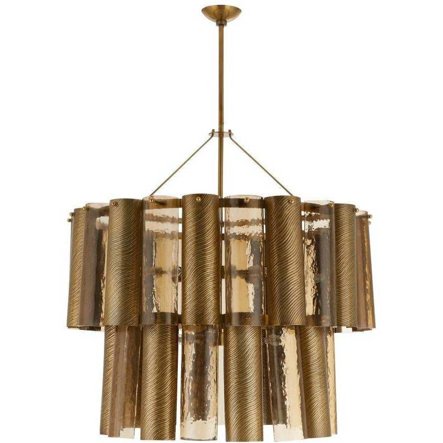 Faramond 10 Light 35 inch Vintage Brass and Hammered Smoke Slump Glass Chandelier Ceiling Light