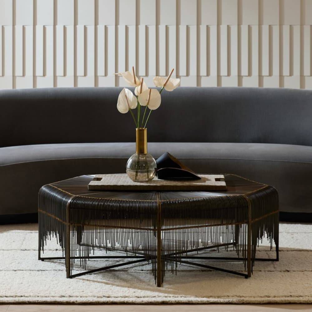 Ilaria 45 inch Natural Iron and Antique Brass Cocktail Table