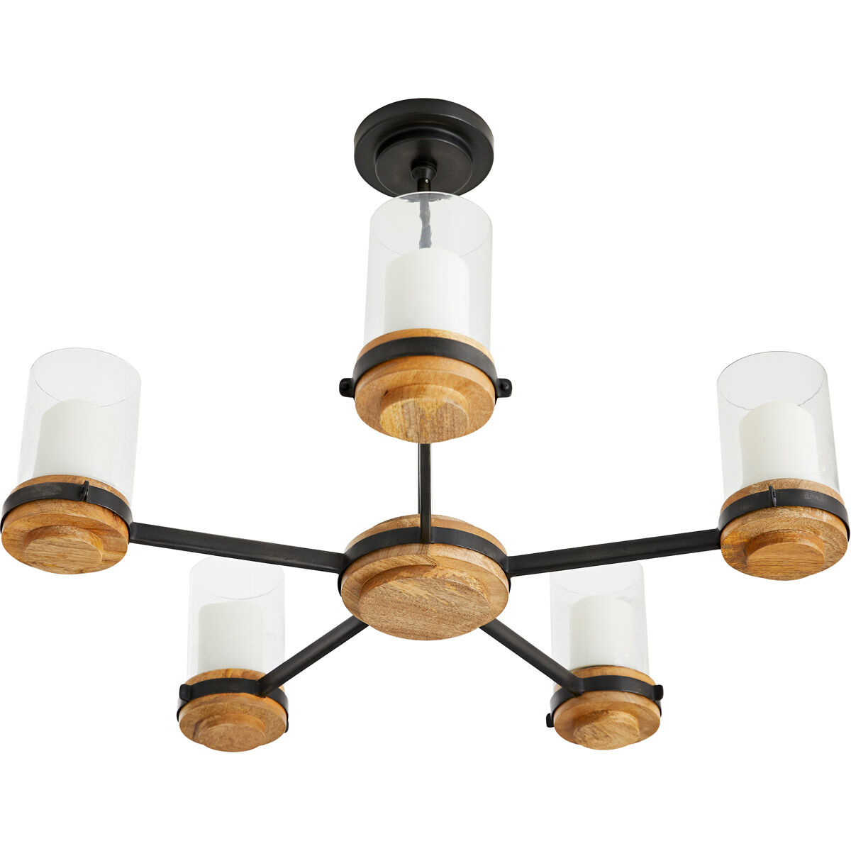 Sumter 5 Light 33 inch Black and Bronze with Natural Wood Candle Chandelier Ceiling Light, Beth Webb