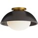 Glaze 1 Light 12 inch Antique Brass and Matte Black Ceramic Flush Mount Ceiling Light, Small