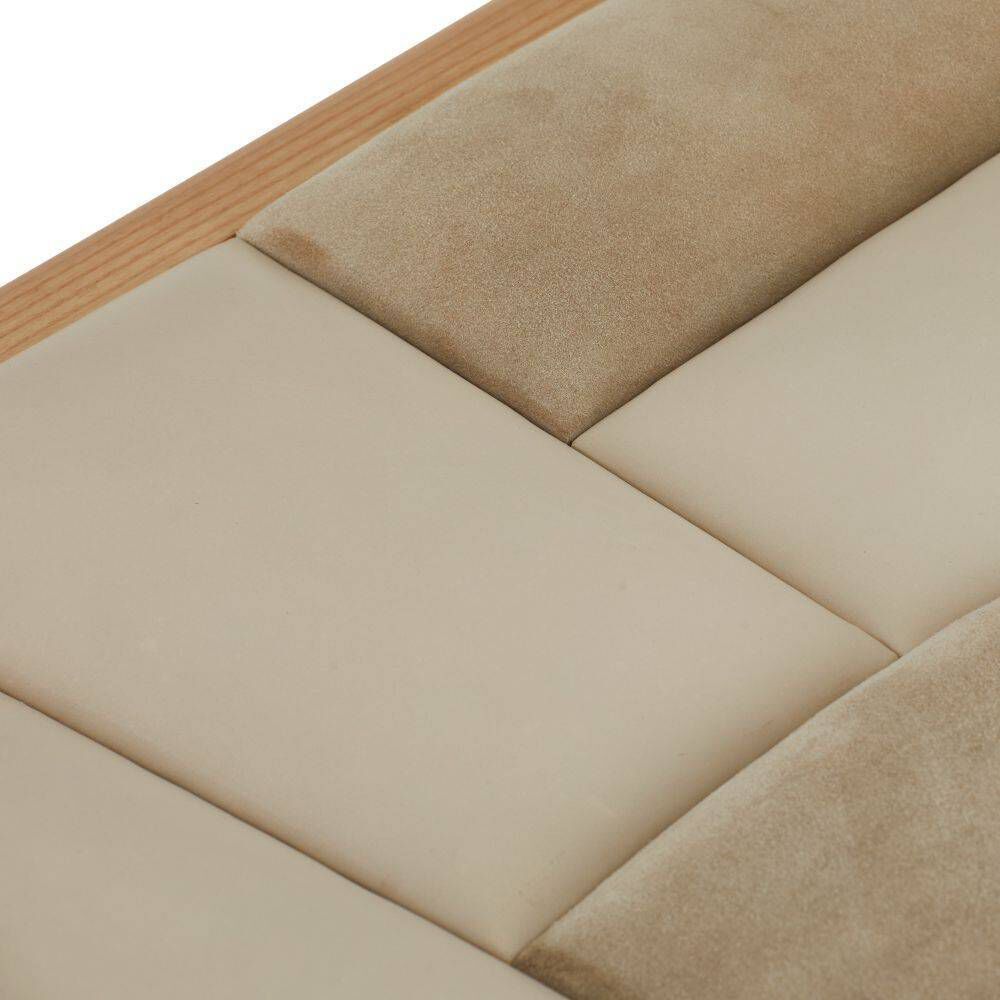 Fairfield Greige Leather and Taupe Suede with Blonde Wood Bench