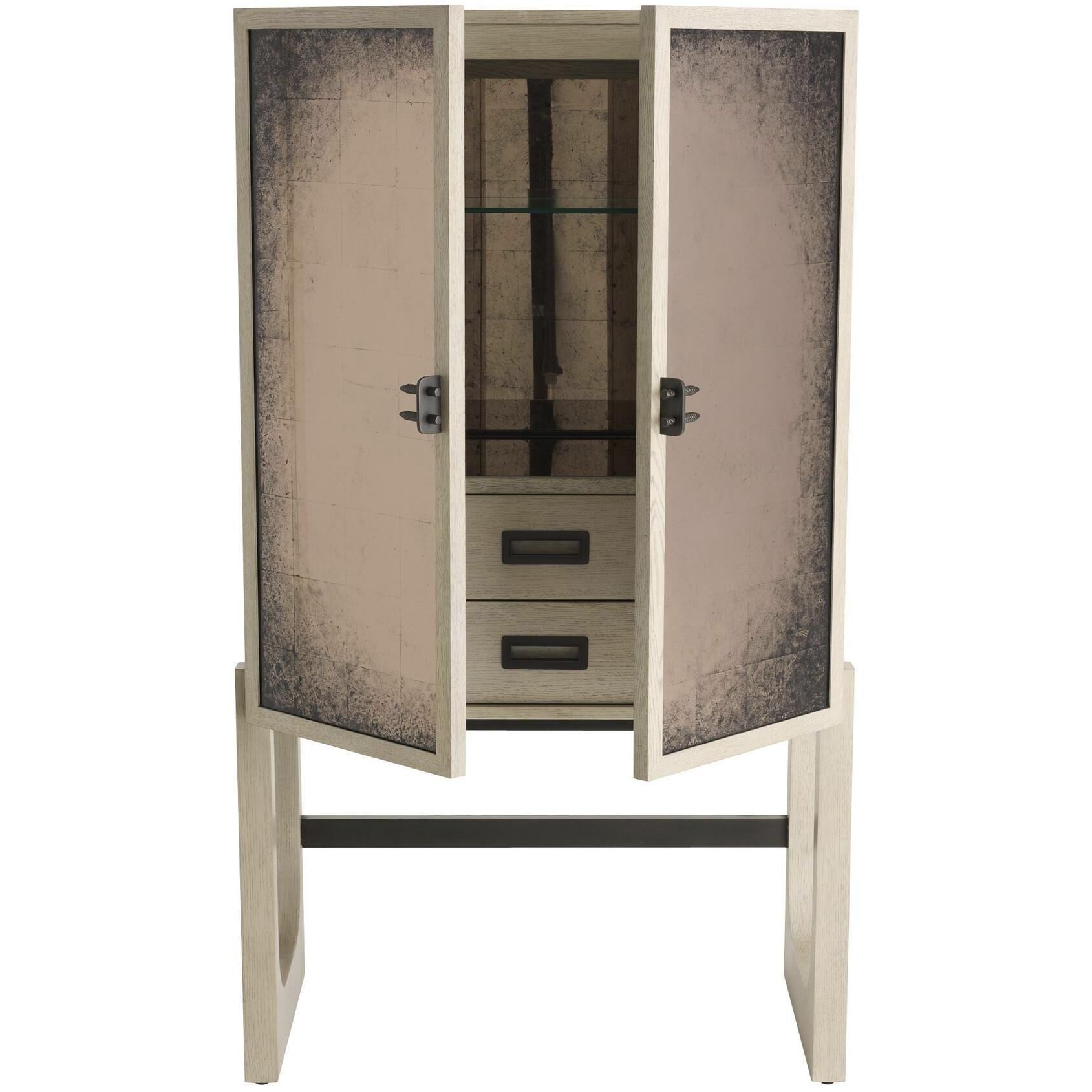 Jermaine Antiqued Amber and Smoke with Bronze Cocktail Cabinet