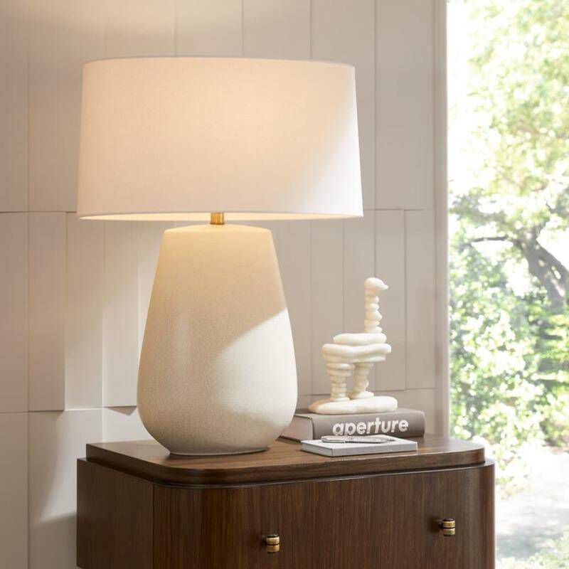 Deagan 29 inch 150.00 watt Matte Stained Ivory Crackle and Antique Brass Table Lamp Portable Light