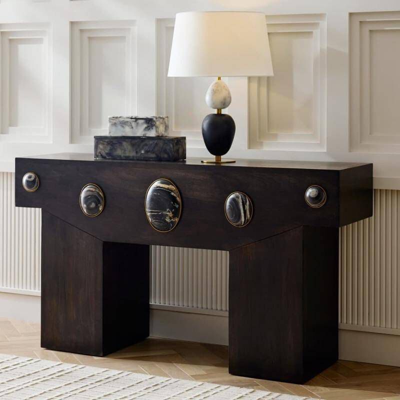 Cairo 62 X 17 inch Umber and Bengal with Antique Brass Console Table