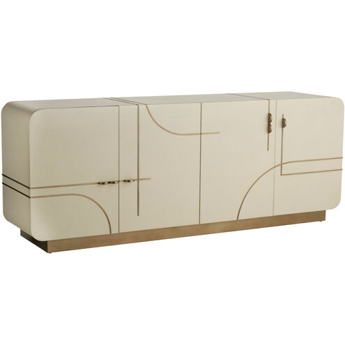 Montevito 84.5 inch Ivory and Antique Brass with Satin Walnut Credenza