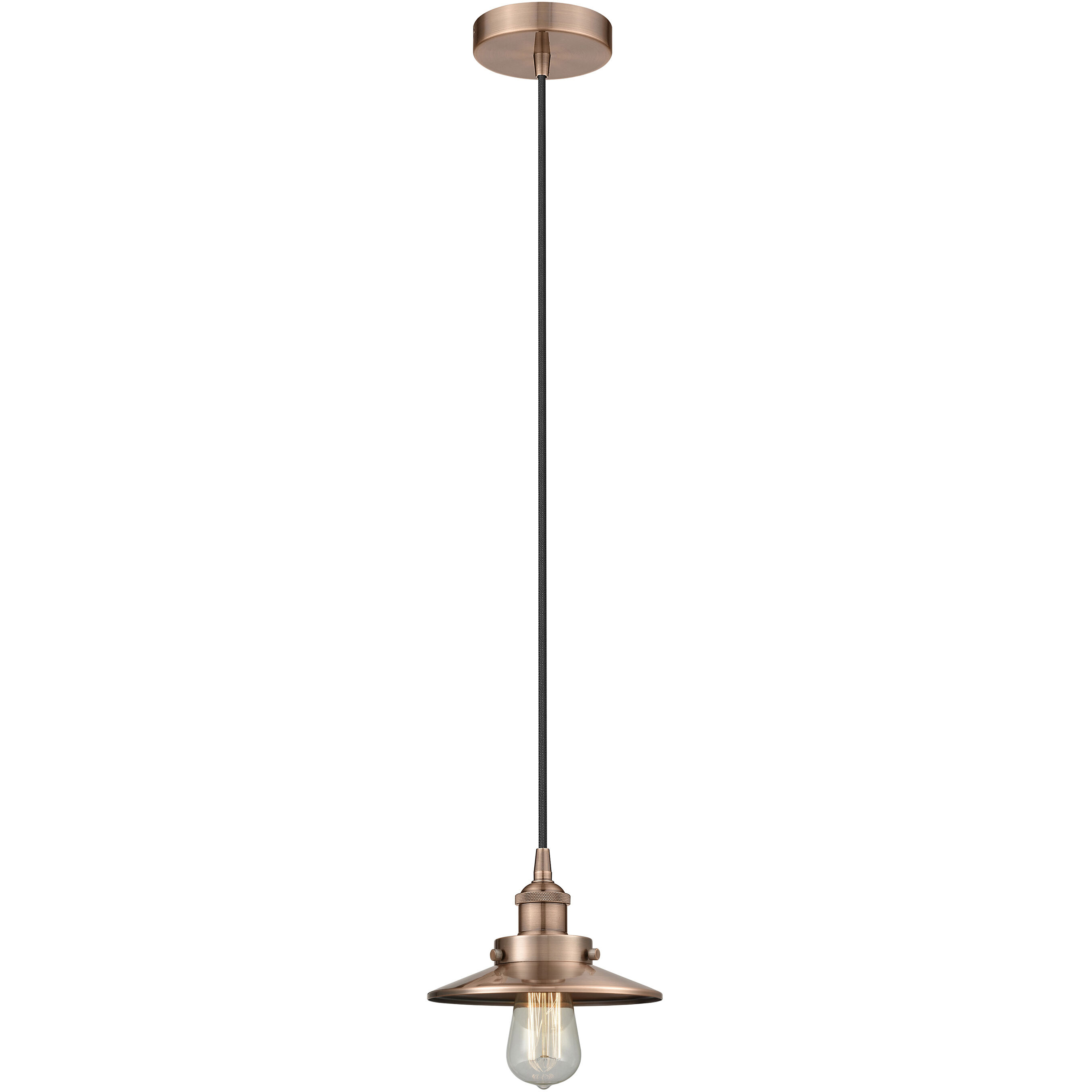 Railroad 1 Light 8 inch Antique Copper Mini Pendant Ceiling Light