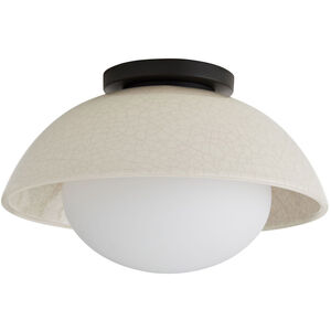 Glaze 1 Light 13 inch Ivory Stained Crackle and Blackened Steel Flush Mount Ceiling Light, Small