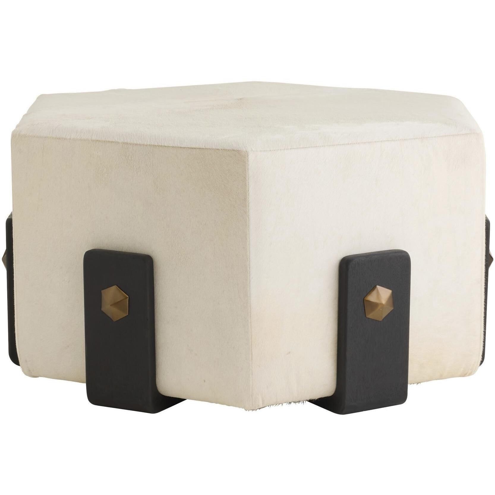 Ivonne 18 inch White and Ebony with Antique Brass Ottoman
