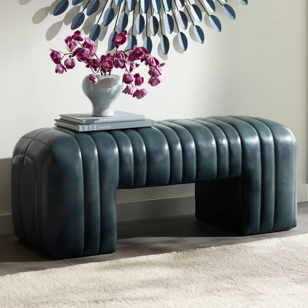 Hastings Distressed Storm Leather Bench