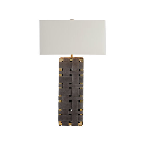 Elis 32 inch 150 watt Moss Grey/Polished Brass Table Lamp Portable Light, Rectangle
