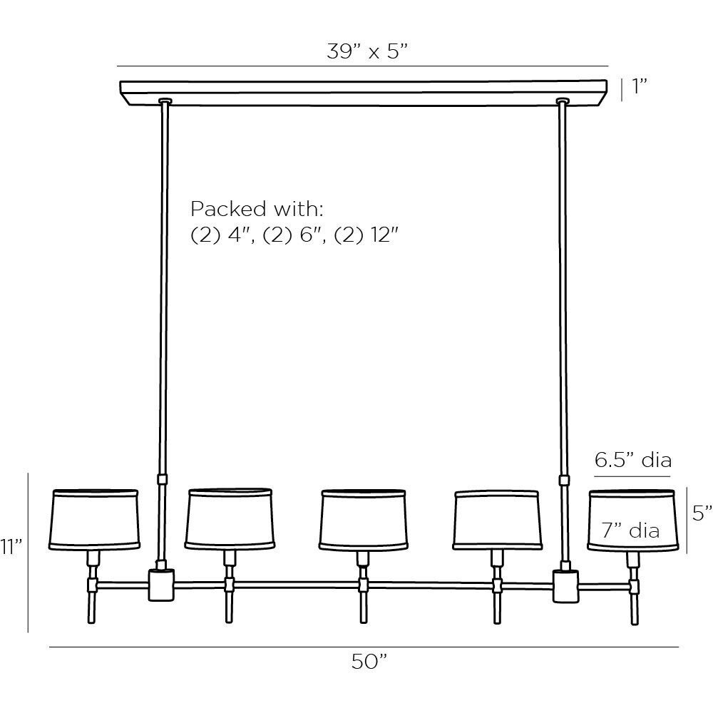 Luciano 5 Light 50 inch Bronze Linear Chandelier Ceiling Light