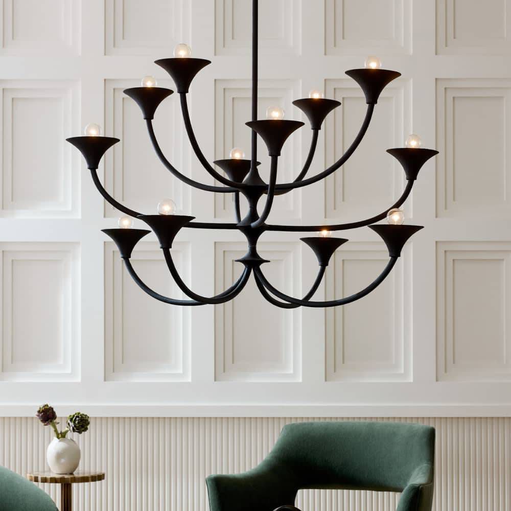 Larkin 12 Light 41.5 inch Black Gesso Chandelier Ceiling Light