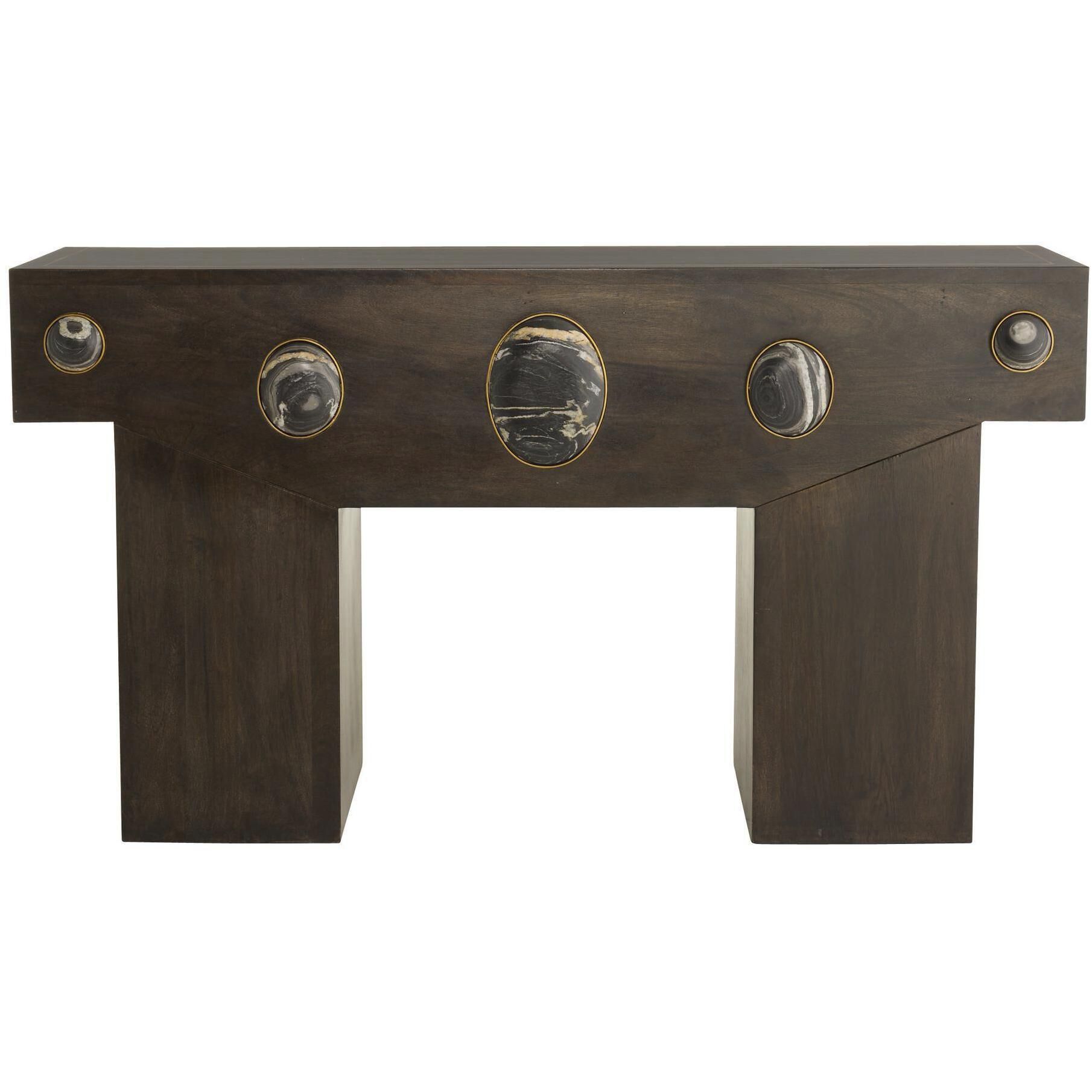 Cairo 62 X 17 inch Umber and Bengal with Antique Brass Console Table