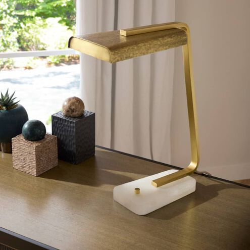 Genevieve 20.5 inch 10.00 watt Antique Brass and White Desk Lamp Portable Light