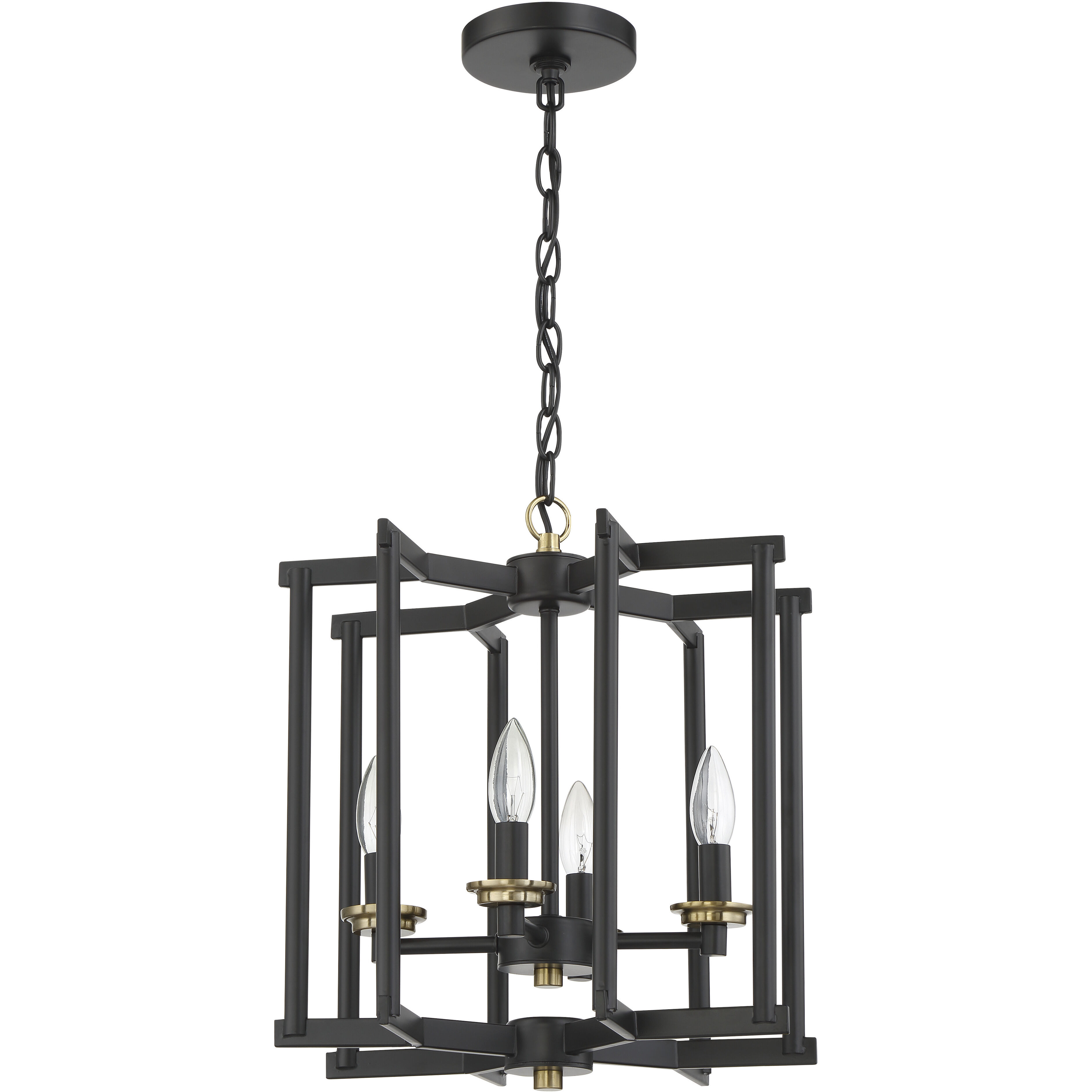 Avante Grand 4 Light 13.98 inch Flat Black and Satin Brass Cage Foyer Light Ceiling Light