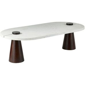 Delaney 52 X 24 inch White Marble and Umber Mango Wood Coffee Table