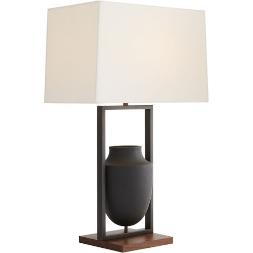 Foundry 150.00 watt Charcoal Ricestone and Bronze with Brown Wood Table Lamp Portable Light
