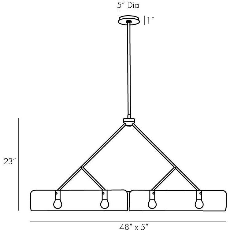 Bend 4 Light 48 inch Blackened Steel Linear Chandelier Ceiling Light in Rippled Amber Glass