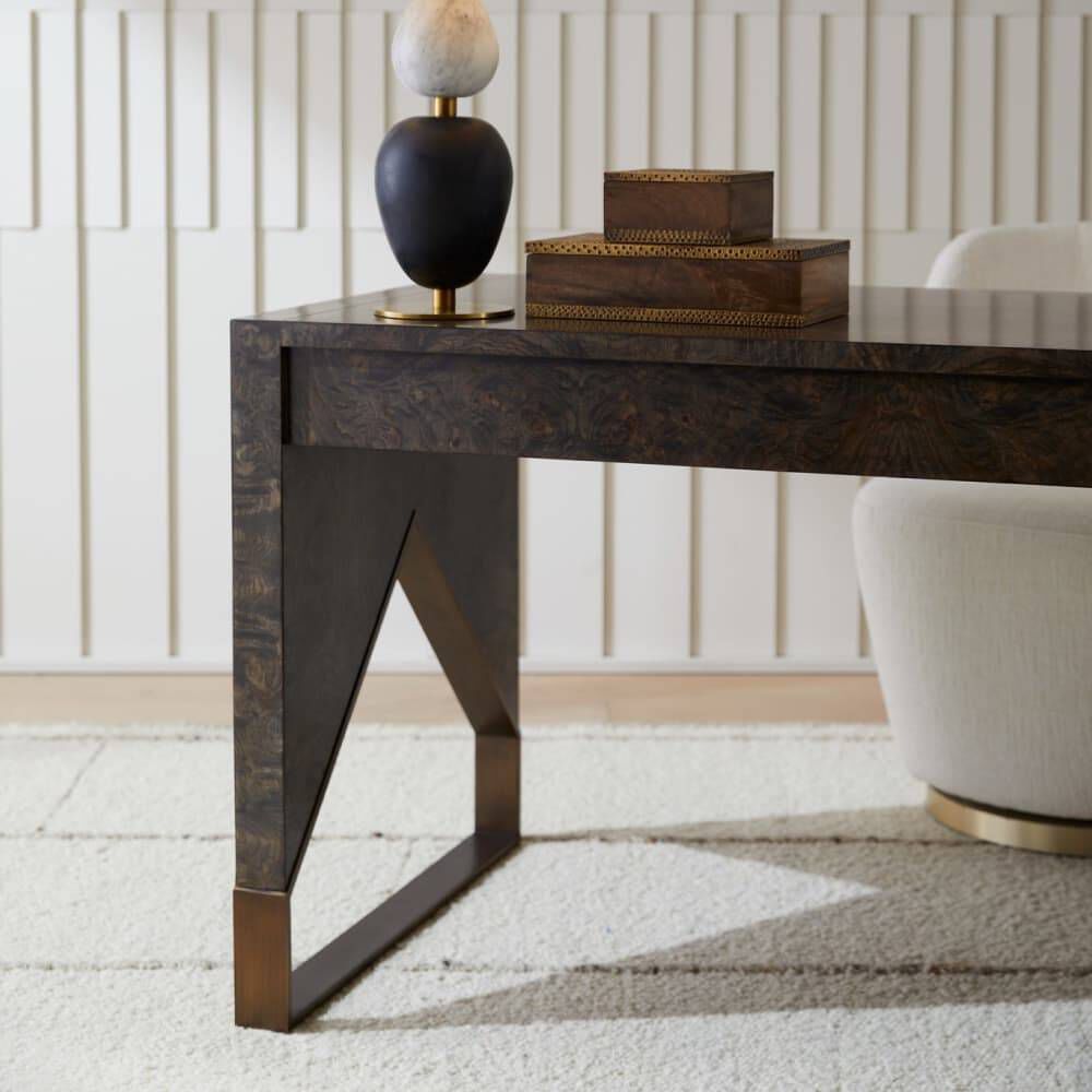 Jupiter 56 X 28 inch Truffle Burl and Antique Brass Desk