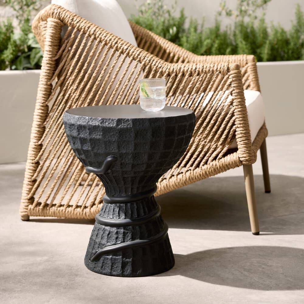 Kobra 15 inch Black Volcanic Ash Outdoor Accent Table