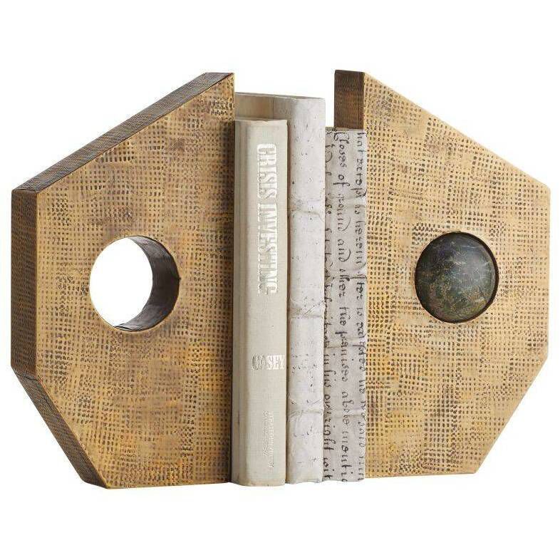 Garrick 5 inch Antique Brass and Jungle Marble Bookends, Set of 2