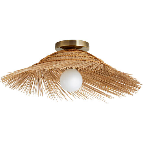 Hayes 1 Light 19 inch Natural and Antique Brass Flush Mount Ceiling Light
