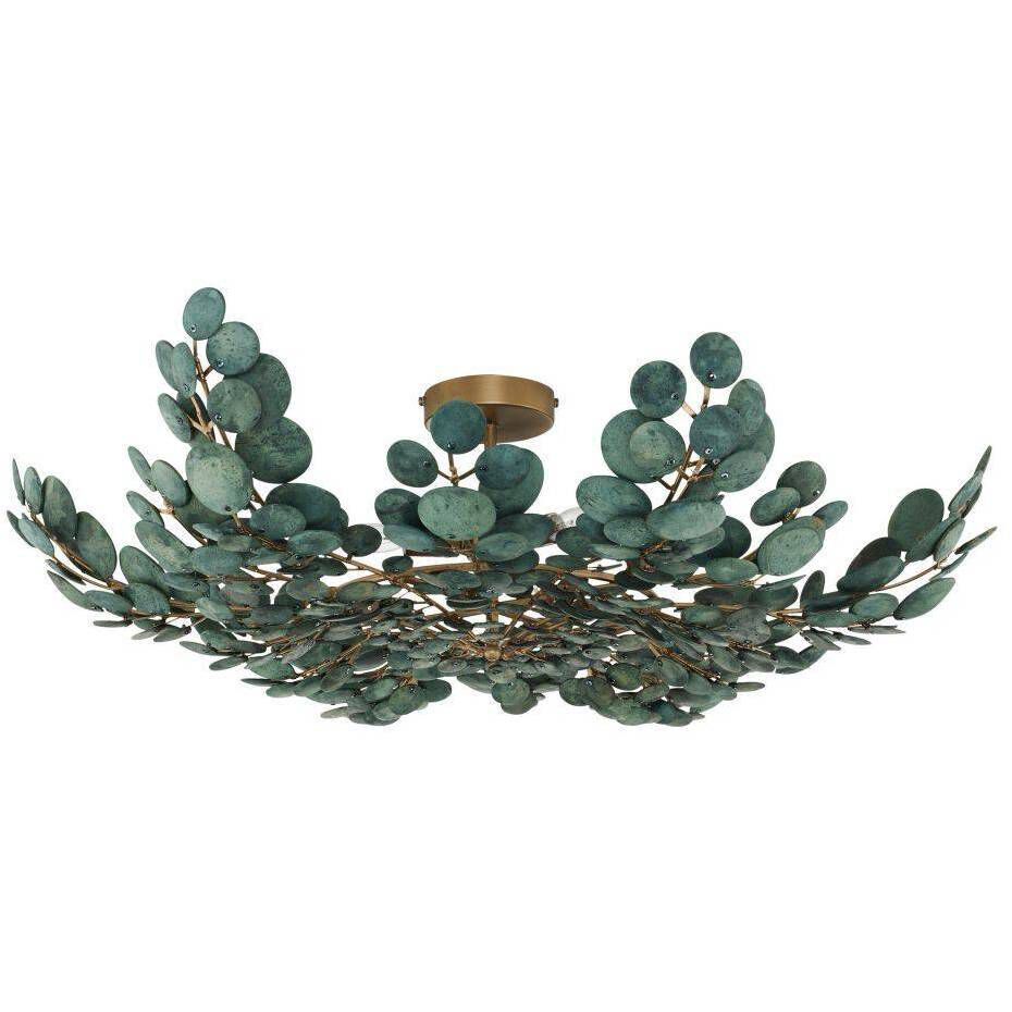 Bilal 3 Light 38 inch Eucalyptus Coconut Shell and Antique Brass Flush Mount Ceiling Light