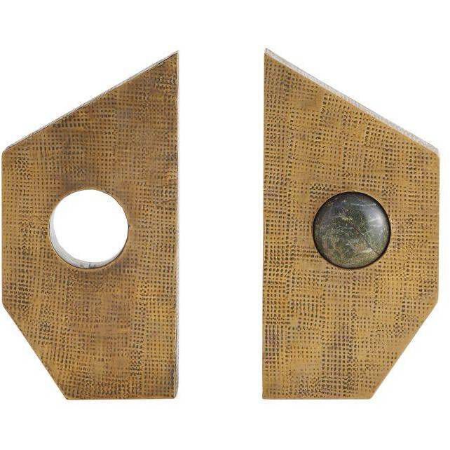 Garrick 5 inch Antique Brass and Jungle Marble Bookends, Set of 2