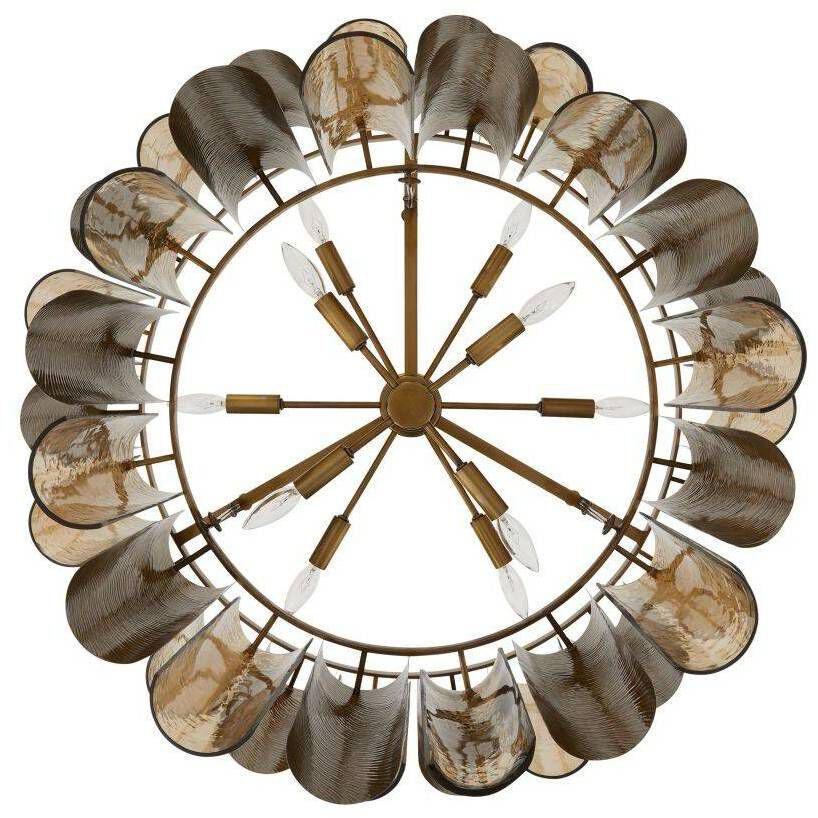 Faramond 10 Light 35 inch Vintage Brass and Hammered Smoke Slump Glass Chandelier Ceiling Light