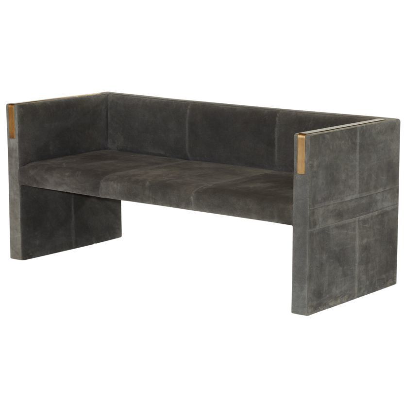 Donovan Slate Grey Suede and Antique Brass Settee